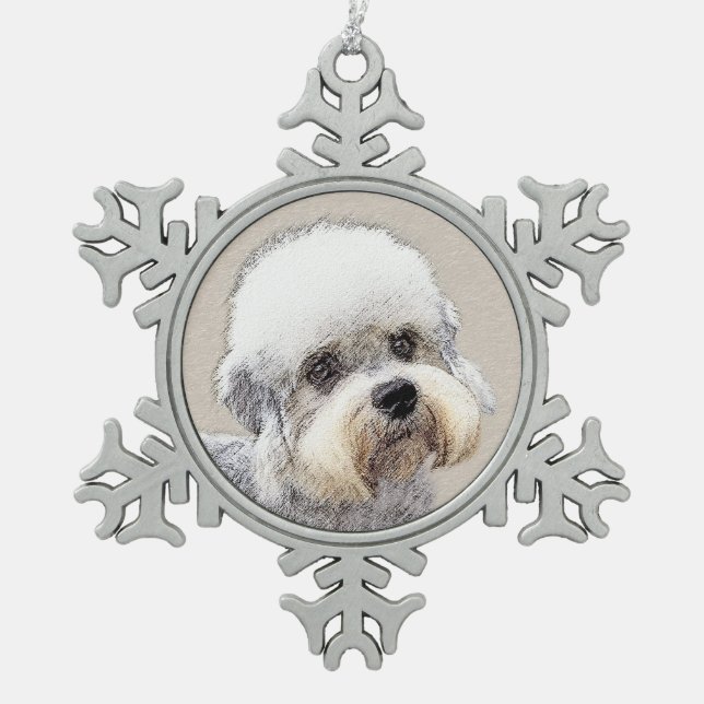 Dandie Dinmont Terrier Painting Original Dog Art Snowflake Pewter Christmas Ornament (Front)