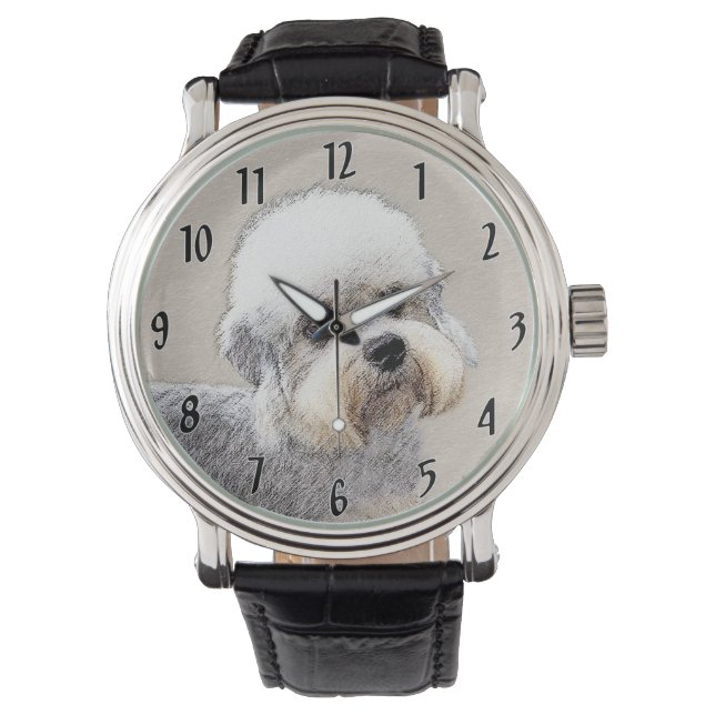 Dandie Dinmont Terrier Painting Original Dog Art Watch (Front)
