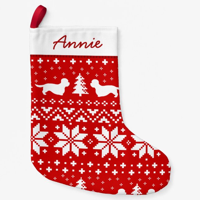 Dandie Dinmont Terrier Silhouettes Dogs Holiday Small Christmas Stocking (Front)