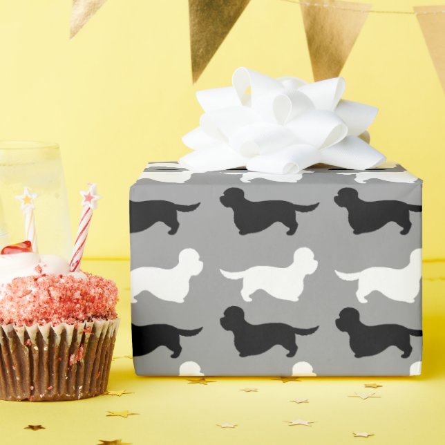 Dandie Dinmont Terrier Silhouettes Pattern Wrapping Paper (Birthday Party)