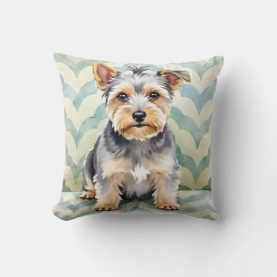 Dandie Dinmont Terrier Watercolor Scallop Layer Cushion