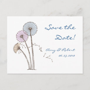 Dandilion Clocks Pink Blue, Cream Save the Date Announcement Postcard