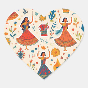 Dandiya Nights Seamless Pattern – Indian Festival  Heart Sticker