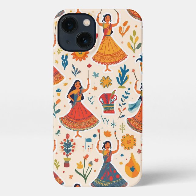 Dandiya Nights Seamless Pattern – Indian Festival  iPhone Case (Back)