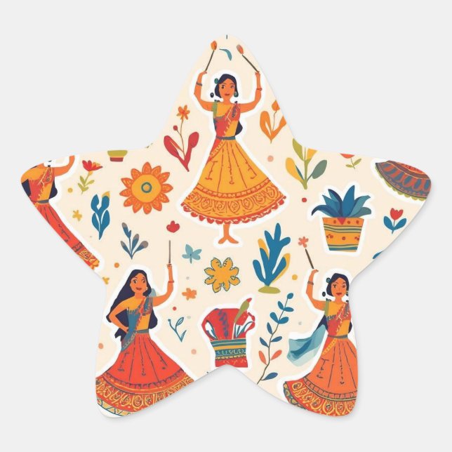 Dandiya Nights Seamless Pattern – Indian Festival  Star Sticker (Front)