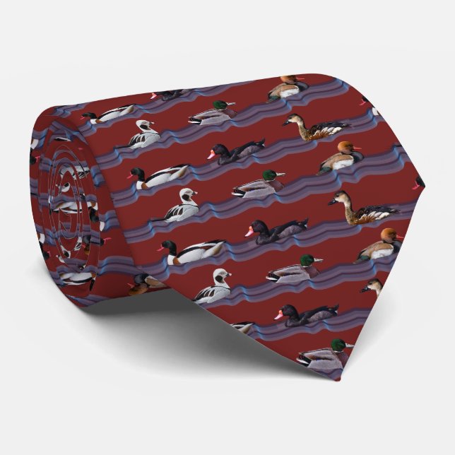 Dandy Ducks Tie Double Sided Design (Burgundy) (Rolled)