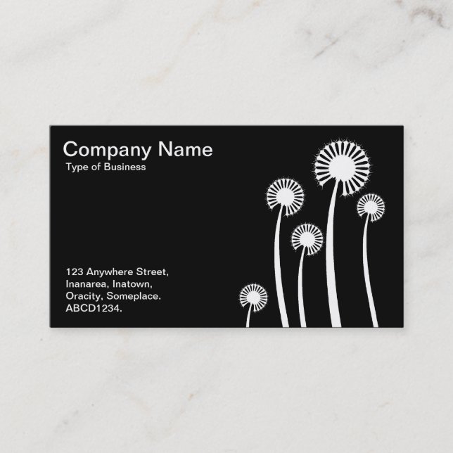 DandyLion Clocks - White on Black Business Card (Front)