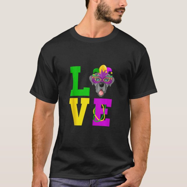 Dane Dog I Love Mardi Gras Costume Dog T-Shirt (Front)