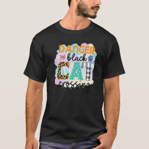 Danger Black Cat Crossing Graphic Patchwork T-Shirt