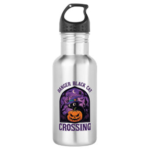 Danger Black Cat Crossing Halloween Pumpkin Witch  532 Ml Water Bottle