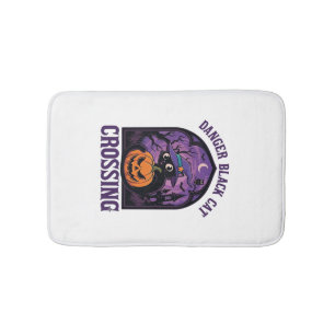 Danger Black Cat Crossing Halloween Pumpkin Witch Bath Mat