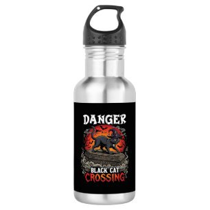 Danger Black Cat Crossing Halloween Witch Hat Coff 532 Ml Water Bottle