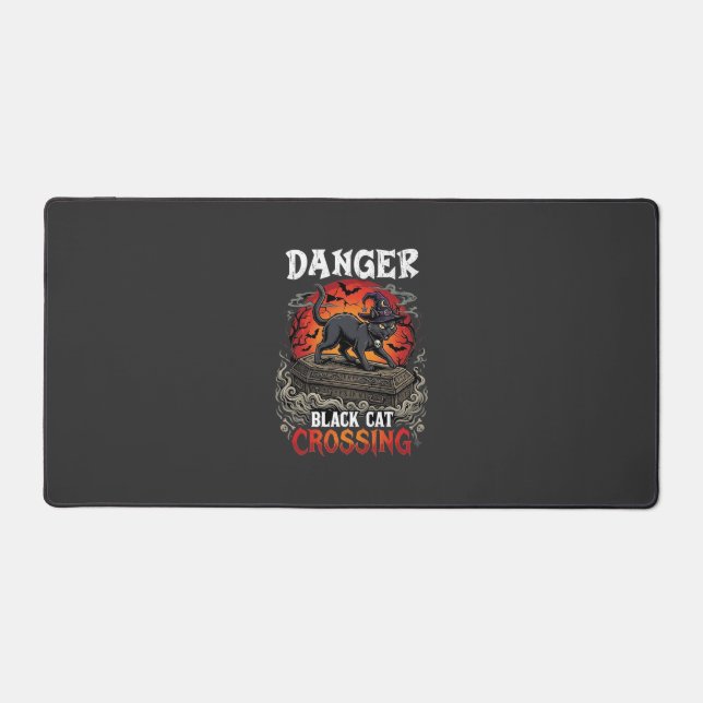 Danger Black Cat Crossing Halloween Witch Hat Coff Desk Mat (Front)