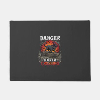 Danger Black Cat Crossing Halloween Witch Hat Coff Doormat