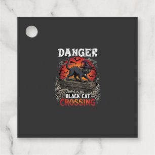 Danger Black Cat Crossing Halloween Witch Hat Coff Favour Tags