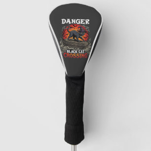 Danger Black Cat Crossing Halloween Witch Hat Coff Golf Head Cover