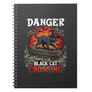 Danger Black Cat Crossing Halloween Witch Hat Coff Notebook