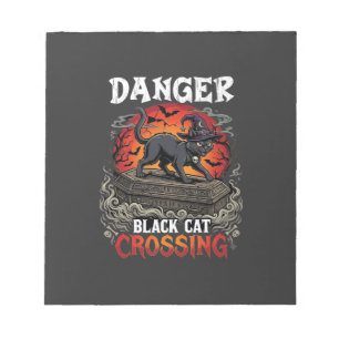 Danger Black Cat Crossing Halloween Witch Hat Coff Notepad