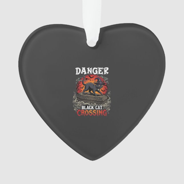 Danger Black Cat Crossing Halloween Witch Hat Coff Ornament (Front)