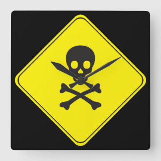 danger bones symbol square wall clock