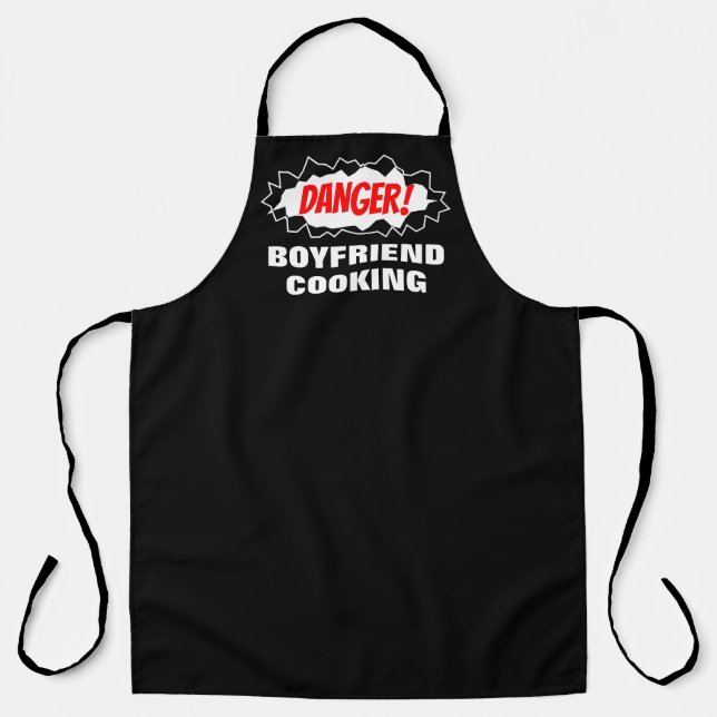 Danger boyfriend cooking funny large BBQ kitchen Apron (Front)