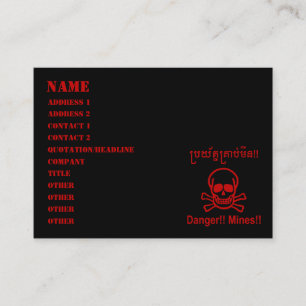 Danger!! Mines!! ☠ Cambodian Khmer Sign ☠ Business Card