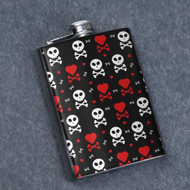 Danger Scary Skulls Pattern Hip Flask (flask)