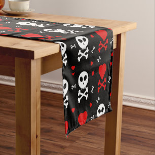 Danger Scary Skulls Pattern Short Table Runner