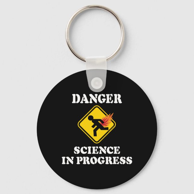 Danger Science in Progress - Flaming Fart Humour Key Ring (Front)