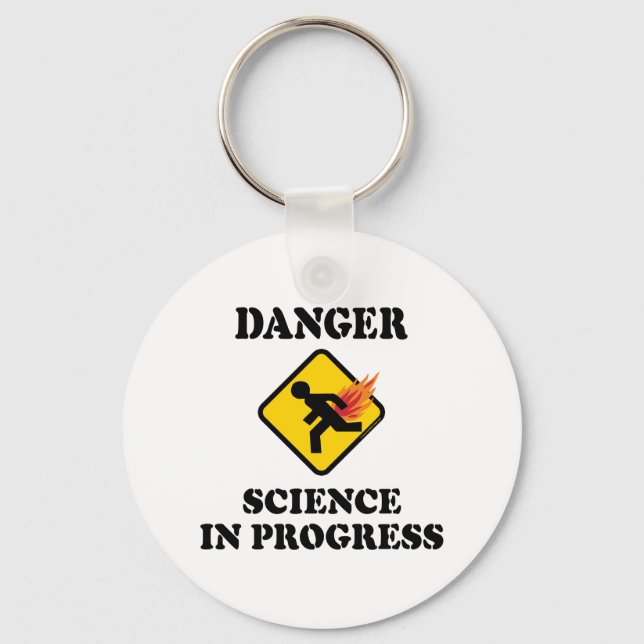 Danger Science in Progress - Flaming Fart Humour Key Ring (Front)