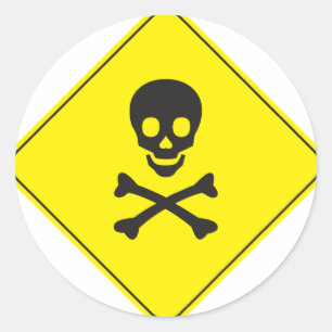 DANGER - SKULL AND BONES SYMBOL CLASSIC ROUND STICKER