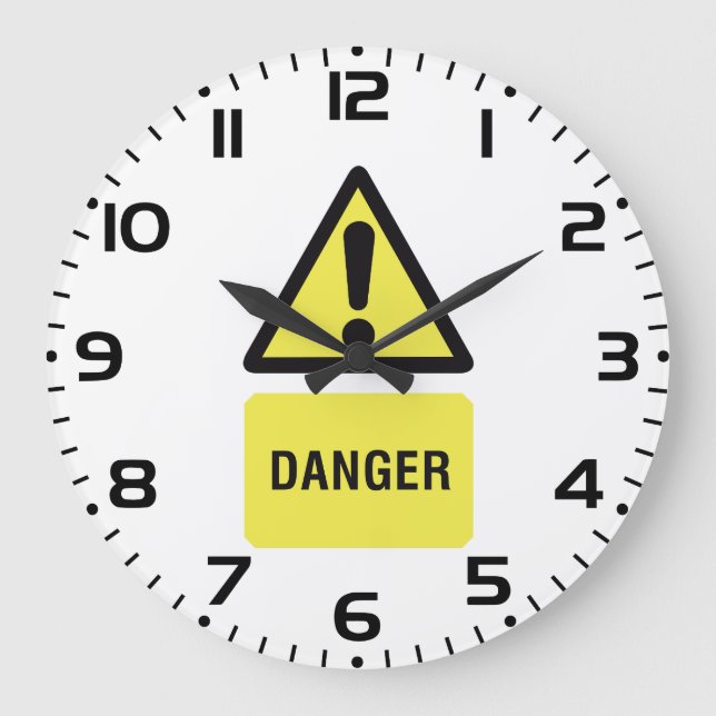 Danger Warning Sign Yellow Triangle Exclamation Large Clock (Front)