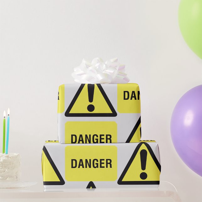 Danger Warning Sign Yellow Triangle Exclamation Wrapping Paper (Creator Uploaded)