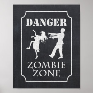 Danger Zombie Zone Halloween Party Chalkboard Sign