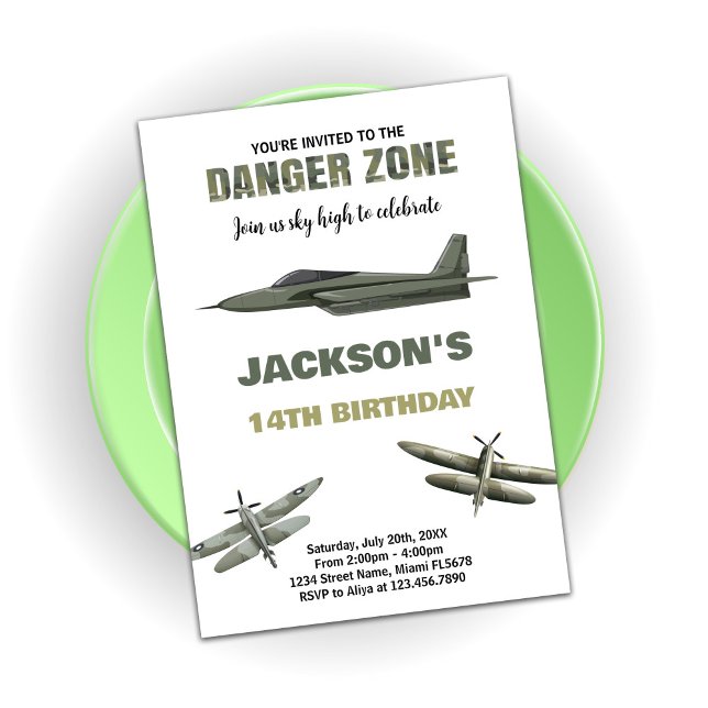 Danger Zone Fighter Jet Birthday Invitations (Danger Zone Fighter Jet Birthday Invitations)