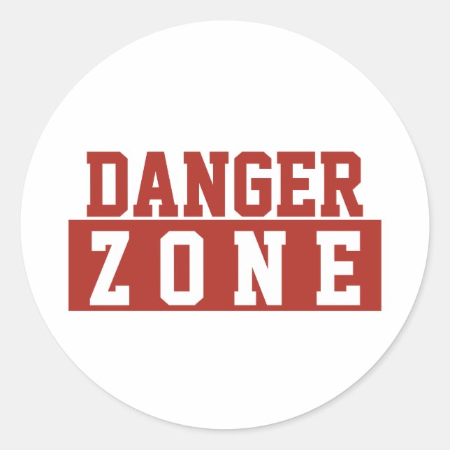 Danger Zone / Minimalist Modern Plain Red White Classic Round Sticker (Front)