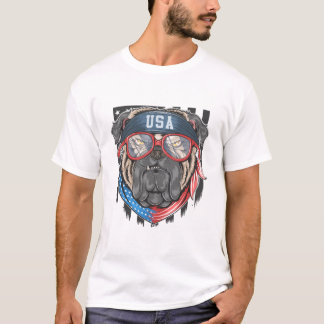 Dangerous American Dog, Bull Dog with USA flag T-Shirt