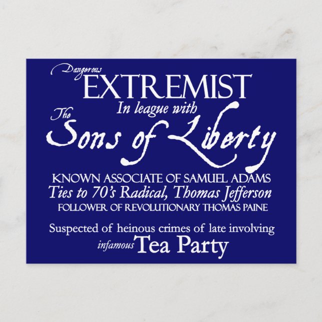 Dangerous Extremist 18th Century Style Poster Postcard (Front)