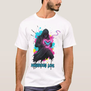 Dangerous Love Neon Heart Urban Graffiti Graphic T T-Shirt