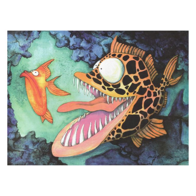 "Dangerous Waters" Fish Watercolor by Mike Quinn Tablecloth (Front (Horizontal))