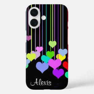 Dangling Hearts With Name iPhone 16 Case
