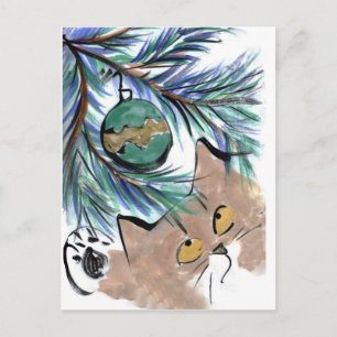 Dangling temptation, Christmas Ornament & Kitty Holiday Postcard