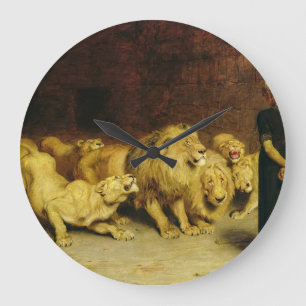 Daniel in the Lions' Den, 1872 by Briton Riviere Large Clock