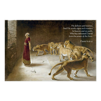 Daniel in the Lion's Den Bible Art Scripture Poster