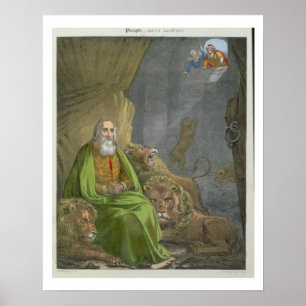 Daniel in the Lions' Den, from a bible printed by Poster