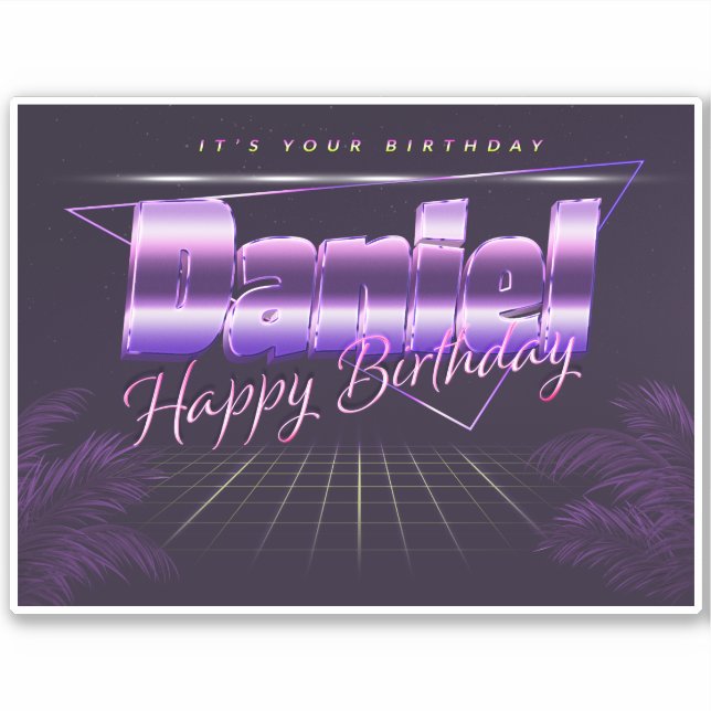 Daniel Name First Name purple retro sticker birthd (Front)