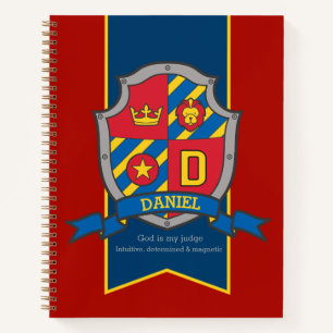 Daniel name meaning crest red blue notebook
