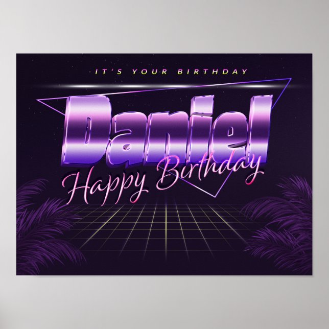 Daniel Name Vorname lila retro Poster Geburtstag (Front)