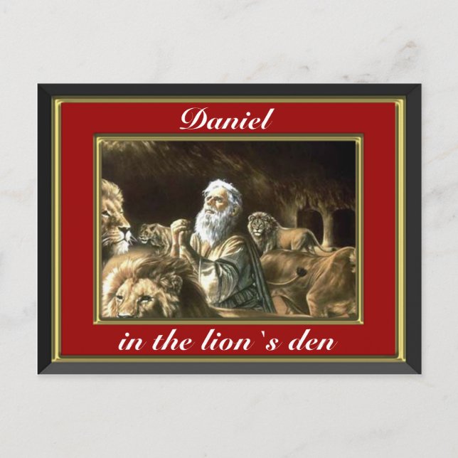 Daniel praying in the lions den red postcard (Front)