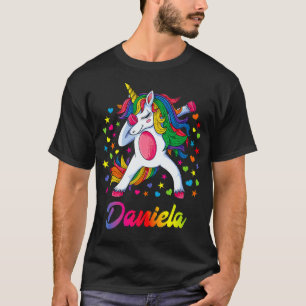 Daniela Dabbing Unicorn Rainbow Personalised Name  T-Shirt
